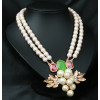 N-3883 New Arrive Fashion Double Chain Gold Plated Crystal Rhinestone Leaves Pearl Grape Statement Necklace