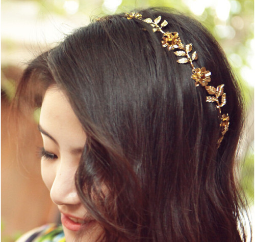F-0151 korea gold plated alloy flower leaf rhinestone  hair band
