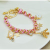 B-0358 New Arrival Korea Style Woven Handmade Leather Chain Stars Hearts Cards Eiffel Tower Pendants Bracelet For Girls