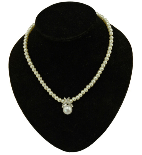 N-3888 fashion pearl chain silver plated X rhinestone pearl pendant necklace