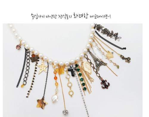 N-3886 fashion pearl chain crystal heart butterfly stars crosses leaf drop tower girl pendant multielement necklace