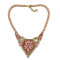 N-3893 Korea Style  Resin Gem Chain Gold Plated Alloy Rhinestone Crystal Triangle Flower Pendant Necklace