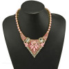 N-3893 Korea Style  Resin Gem Chain Gold Plated Alloy Rhinestone Crystal Triangle Flower Pendant Necklace