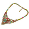 N-3893 Korea Style  Resin Gem Chain Gold Plated Alloy Rhinestone Crystal Triangle Flower Pendant Necklace