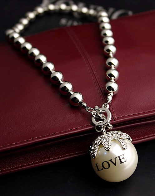 N-3892 Korea Style Gold Silver Plated Beaded Chain Love Pearl Rhinestone Fruit Pendant Necklace