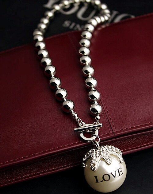 N-3892 Korea Style Gold Silver Plated Beaded Chain Love Pearl Rhinestone Fruit Pendant Necklace