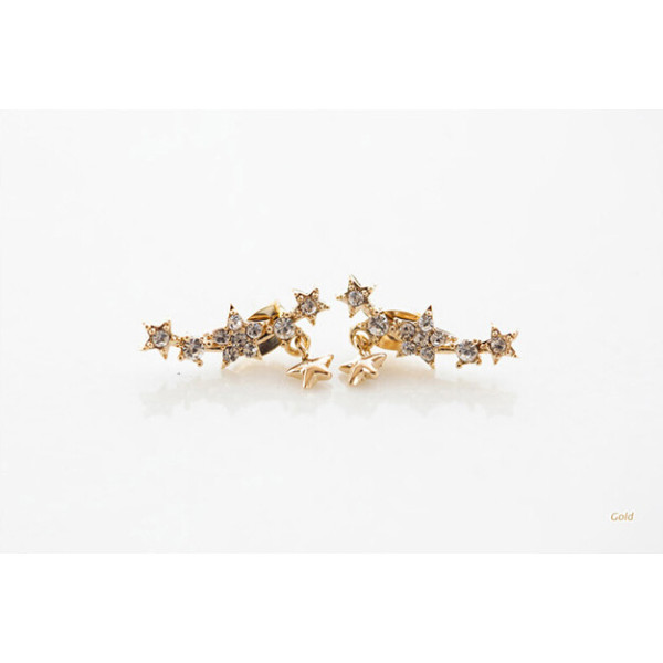 E-3123 Korea Style Gold Plated Alloy Clear Rhinestone Stars Tassels Earrings