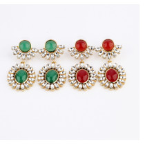 E-3134 Fashion gold plated  alloy rhinestone crystal resin gem bead big flower dangle drop earrings for girls 3 colors