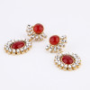 E-3134 Fashion gold plated  alloy rhinestone crystal resin gem bead big flower dangle drop earrings for girls 3 colors