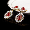 E-3134 Fashion gold plated  alloy rhinestone crystal resin gem bead big flower dangle drop earrings for girls 3 colors
