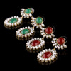 E-3134 Fashion gold plated  alloy rhinestone crystal resin gem bead big flower dangle drop earrings for girls 3 colors
