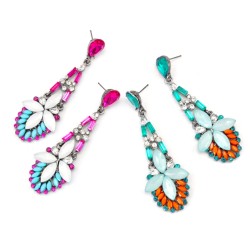 E-3111 European style Gun Black Alloy Colorful Resin Gem Crystal Flower Rhinestone Drop Flower Dangle Earrings