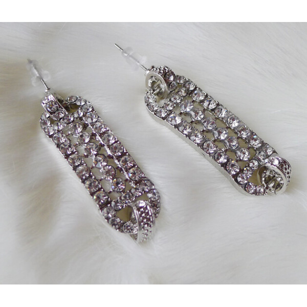 E-3128 Korea style gold/silver plated alloy full rhinestone double circle dangling earrings