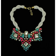N-3901 European Style Rope Chain Colorful Crystal Flower Statement Choker Necklace