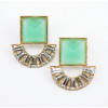 E-3131 Korea style pink/black/green square resin gemstone rhinestone fan shape shinning dangling earrings for women summer dress