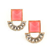 E-3131 Korea style pink/black/green square resin gemstone rhinestone fan shape shinning dangling earrings for women summer dress