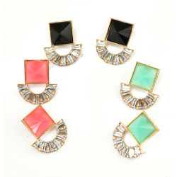 E-3131 Korea style pink/black/green square resin gemstone rhinestone fan shape shinning dangling earrings for women summer dress