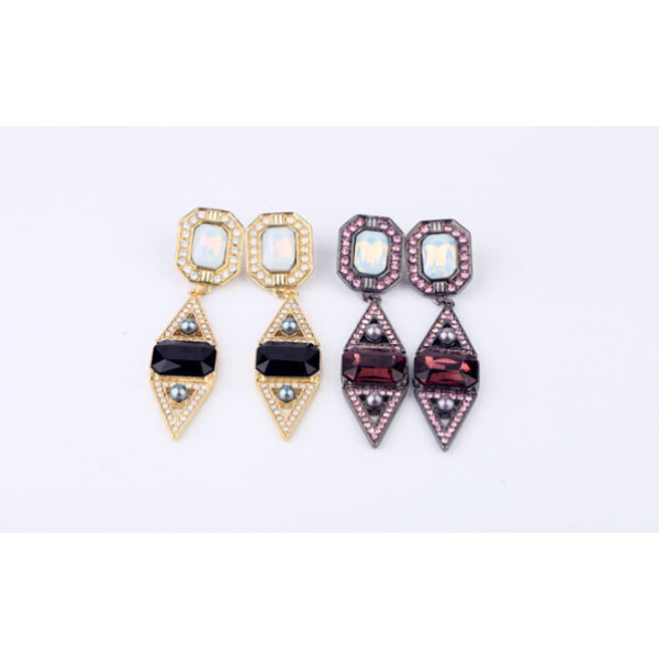 E-3141 European Style Gold Plated Alloy  Resin Gem Rhinestone Geometry Triangle Dangle Earrings