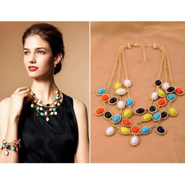 S-0095 Korea Style Gold plated  Chain  Colorful Resin gem Candy Tassels Necklace Bracelet Set