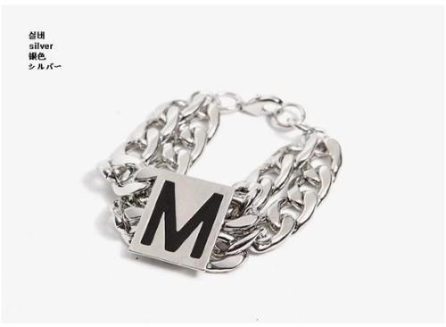 S-0096 New arrival rock punk popular design M letter silver double chunly chain necklace bracelets sets for women/men jewelry