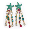 E-3143 Korea Style Gold Plated Alloy Enamel Starfish Colorful Rhinestone Crystal Drop Dangel Earrings