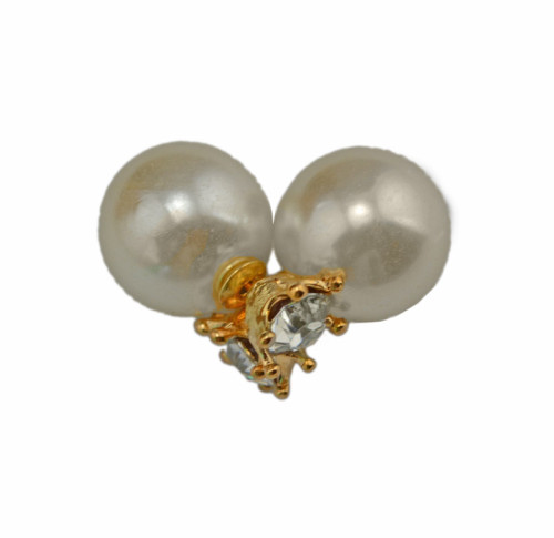 E-3147 Europe Style Gold Plated Alloy Crown Crystal  Pearl Double Face Ear Studs