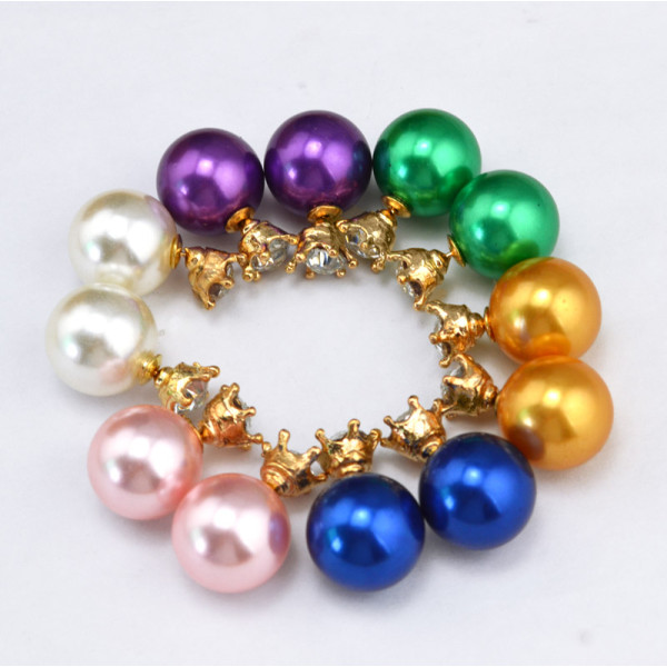 E-3147 Europe Style Gold Plated Alloy Crown Crystal  Pearl Double Face Ear Studs
