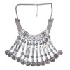 N-3911 New Vintage Style Carving Flower Alloy Rhinestone Bell Evil Coin Tassels Choker Necklace Earrings Set