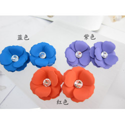 E-3146 Korea style crystal big enamel resin pink purple blue plum flower multicolor stud earrings