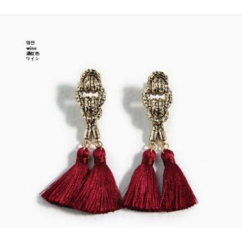 E-3145 Vintage Style Bronze Alloy Knot Shape Thread Tassels Earrings 4 Colors