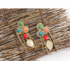 E-3136 Vintage Style Bronze Gold Plated Alloy Drop Acrylic Gem Golden Leaf Chains Tassels Dangle Earrings