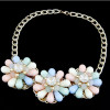 N-3918 Korea Style Summer Jewelry Colorful Drop Resin Gem Clear Crystal Flower Choker Necklace