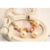 N-3920 Korea Style Summer Jewelry Gold Plated Pearl Chain Colorful  Enamel  Flower Choker Pearl Pendant Necklace