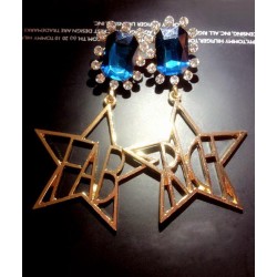 E-3169 korea style gold plated emerald crystal geometric caving letter metallic star dangle earrings