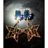 E-3169 korea style gold plated emerald crystal geometric caving letter metallic star dangle earrings
