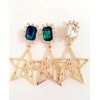 E-3169 korea style gold plated emerald crystal geometric caving letter metallic star dangle earrings