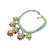 N-3931 Europea Style handmade spraid ribbon silver flat chain multicolor rainbow drop flower statement bib necklace