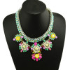 N-3931 Europea Style handmade spraid ribbon silver flat chain multicolor rainbow drop flower statement bib necklace