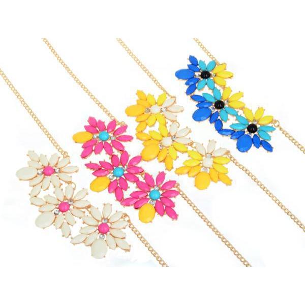 Europea Style Gold Plated Chain Shourouk Resin Gem Rhinestone Flower Choker Necklace