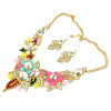 N-3936 New Vintage Style Gold Plated Link Chain Colorful  Flower Alloy Crystal Rhinestone Choker Necklace Earrings Wedding Jewelry  Set