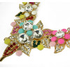 N-3936 New Vintage Style Gold Plated Link Chain Colorful  Flower Alloy Crystal Rhinestone Choker Necklace Earrings Wedding Jewelry  Set