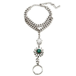 B-0377 Europe Style Silver Plated Chain Pearl Clear Green Crystal Flower Statement Bracelet