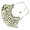 N-3943  New Vintage Style Silver Retro Golden Carving Handcraft Coin Fringe Zamac Necklace