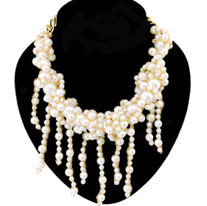 N-3928 Europea Style handmade Thin Chains Pearl statement bib necklace