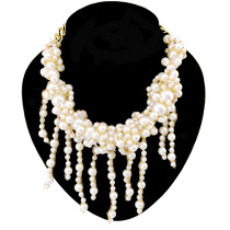 N-3928 Europea Style handmade Thin Chains Pearl statement bib necklace