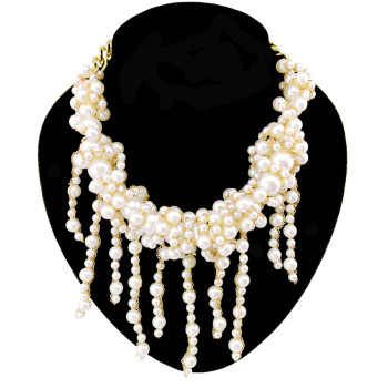 N-3928 Europea Style handmade Thin Chains Pearl statement bib necklace