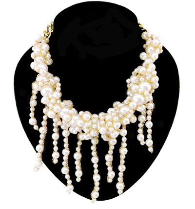 N-3928 Europea Style handmade Thin Chains Pearl statement bib necklace
