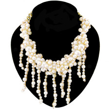 N-3928 Europea Style handmade Thin Chains Pearl statement bib necklace