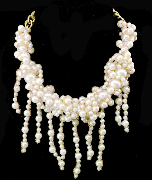 N-3928 Europea Style handmade Thin Chains Pearl statement bib necklace