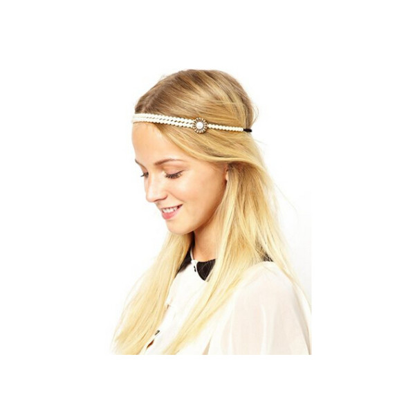 F-0164 Korea Style white pearl chain Hair Band Stretch Hair Accessories